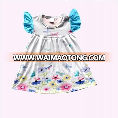 baby girl cotton summer dresses new design Color Butterflies and flowers print dress