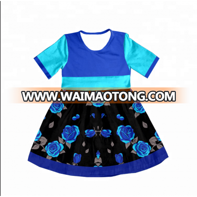 baby girl cotton summer dresses new design blue flower print dress